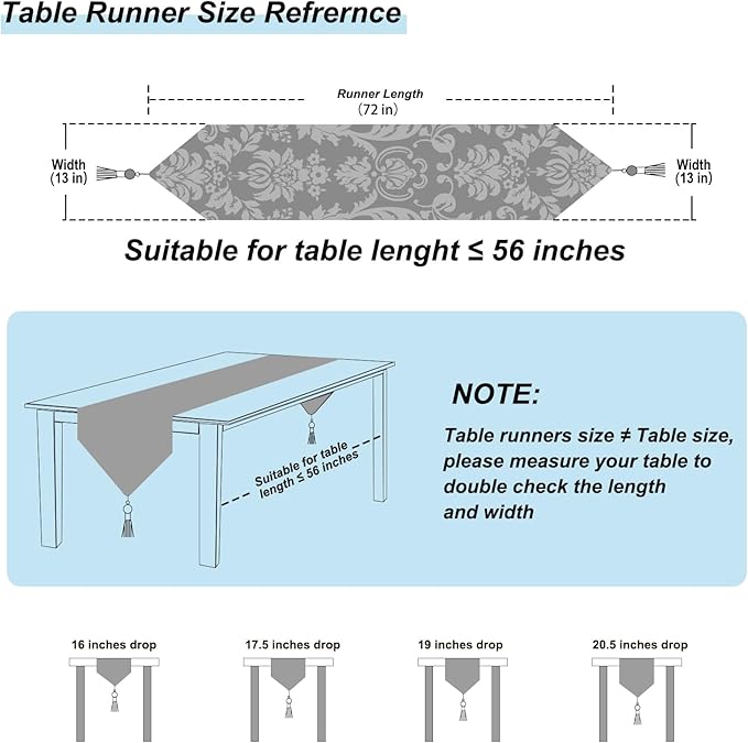 Table Runner Chenille Damask 13x72 Inch with Beaded Tassels