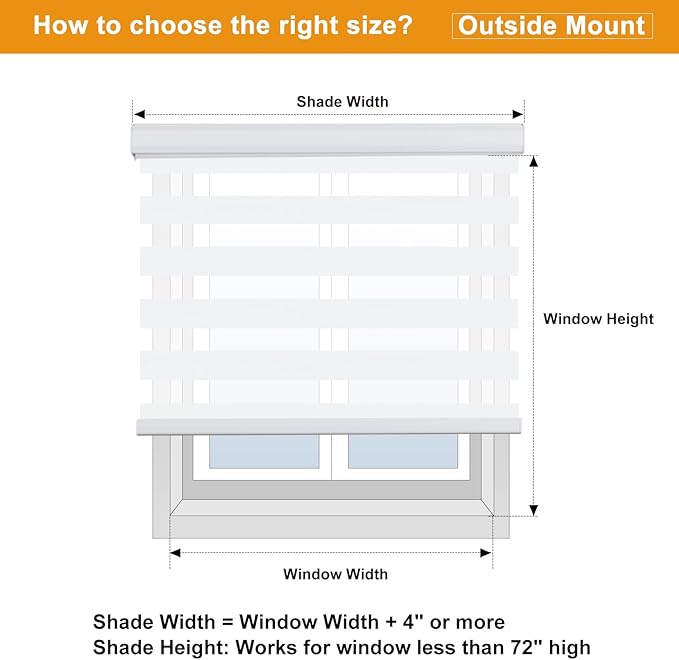 Persilux Zebra Cordless Roller Shades for Windows, Privacy Blinds (29" W x 72" H, White) for Sliding Door, Light Control for Day and Night, Home and Office