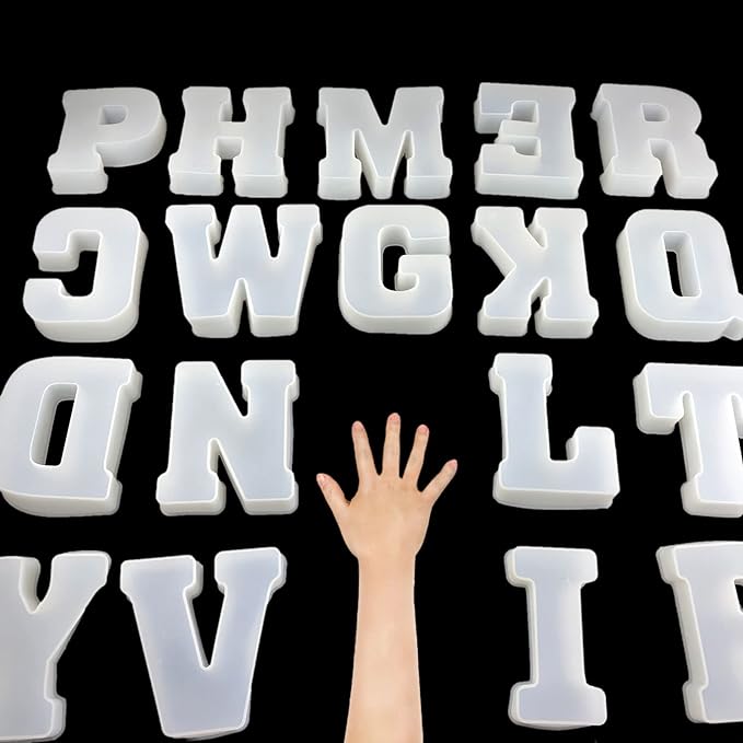 ESEDAGE 6 inch 26 Pack English Alphabet Silicone Letter Mold - Capital & Large Letter Resin Casting Mold