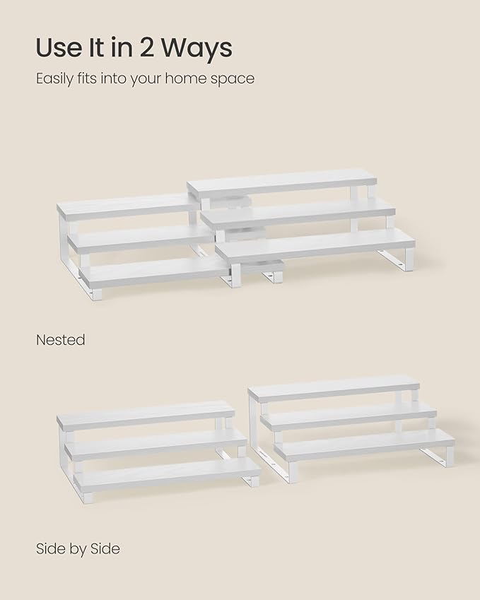 Spice Rack, 2-Pack Tiered Shelf in Snow and Cloud White