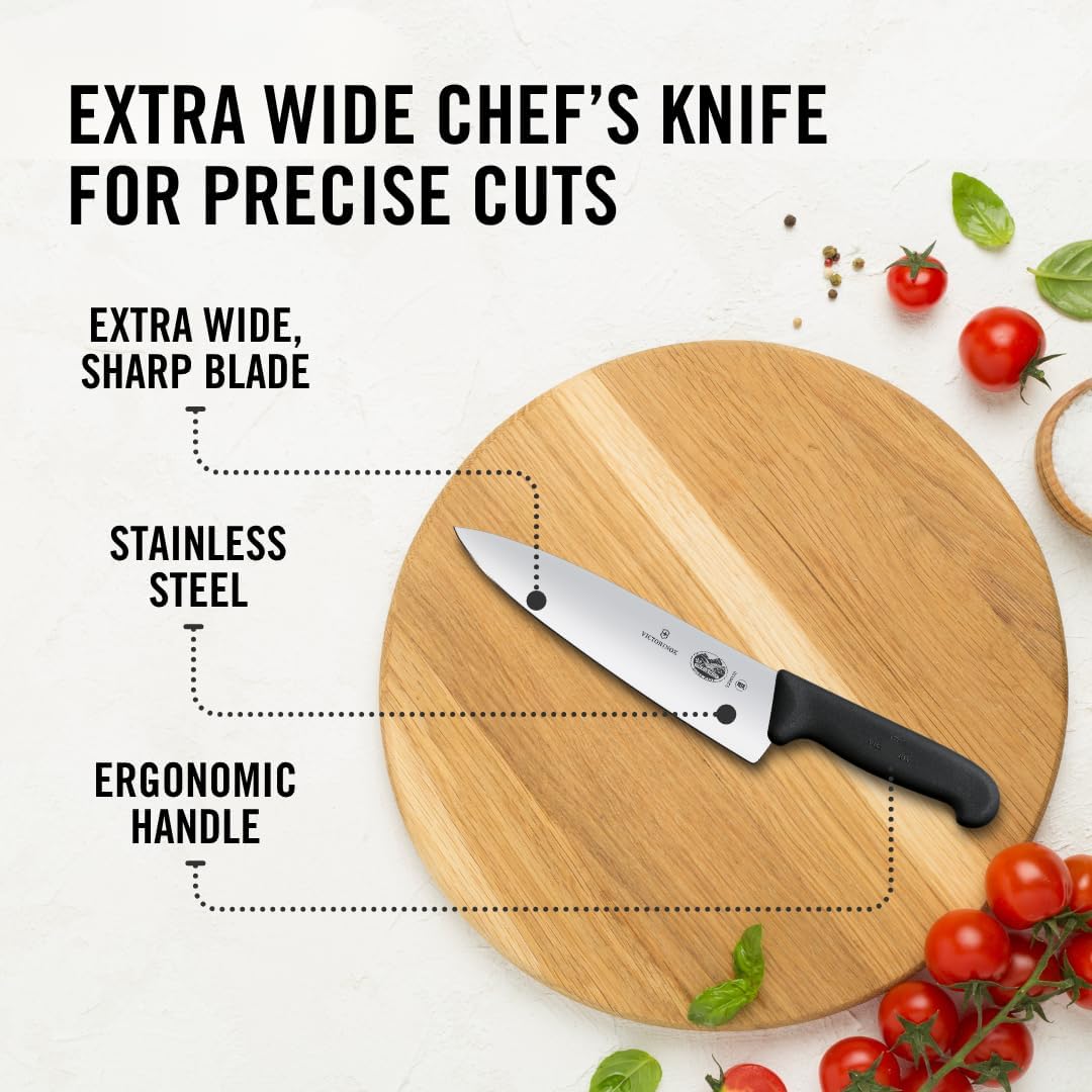 Fibrox Pro 8 Inch Chef’s Knife, Dishwasher Safe, Black – features