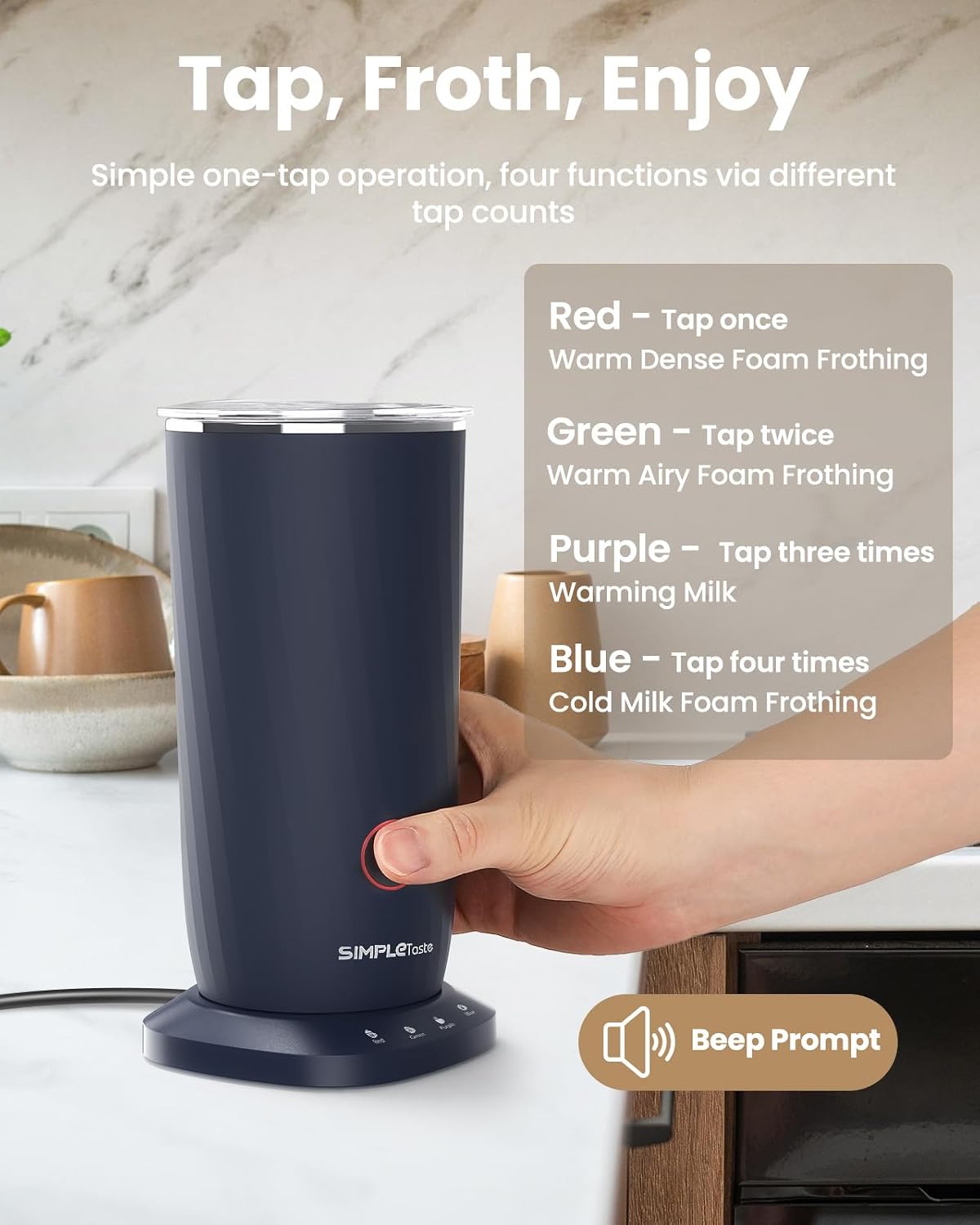 Milk Frother, 4-in-1 Electric Automatic Milk Steamer, Dark Blue – close-up