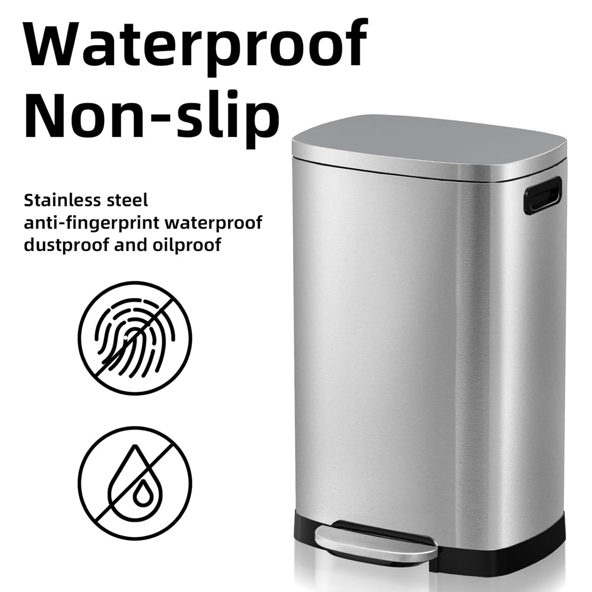 Kitchen Trash Can with Lid, 13 Gal Stainless Steel Pedal Garbage Can – features