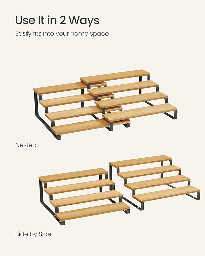 Spice Rack Set of 2, Natural Beige and Ink Black Tiered Risers