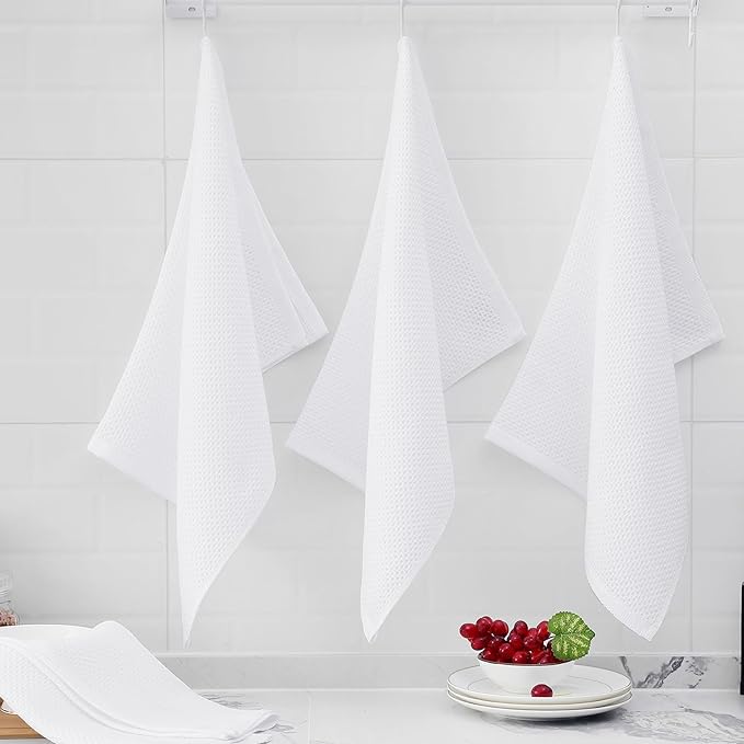 100% Cotton Oversized Waffle Weave Kitchen Dish Towels – White