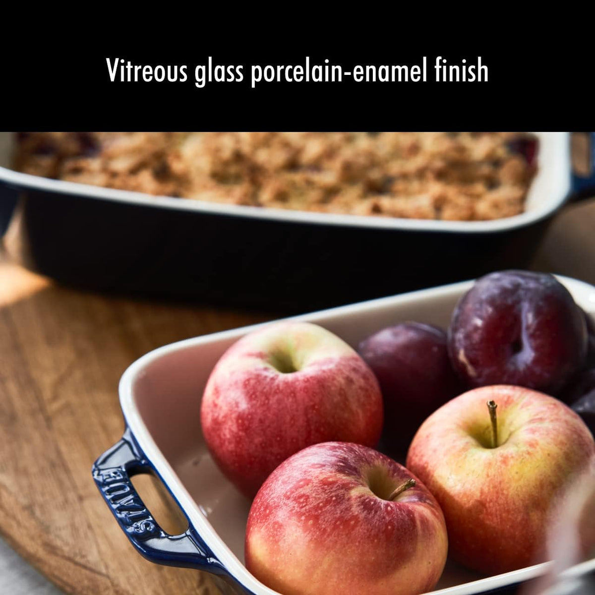 2-Pc Rectangular Ceramic Baking Dish Set, Oven Safe Up To 570°F, Blue – close-up
