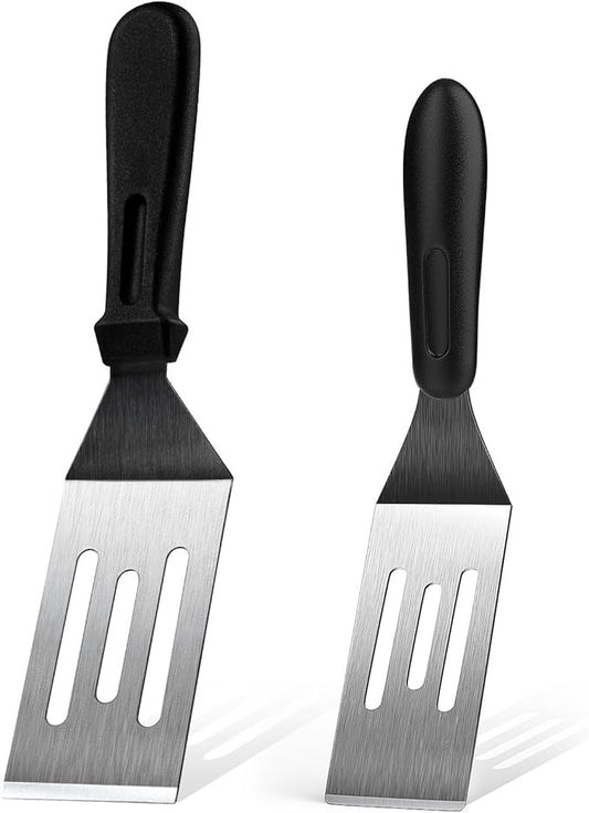 Metal Spatulas for kitchen Use, 2 PCS Professional Serving Spatula with Heat Resistant Handle, Stainless Steel Spatula Ideal for Pancakes, Eggs, Griddle Scraper, BBQ or Desserts