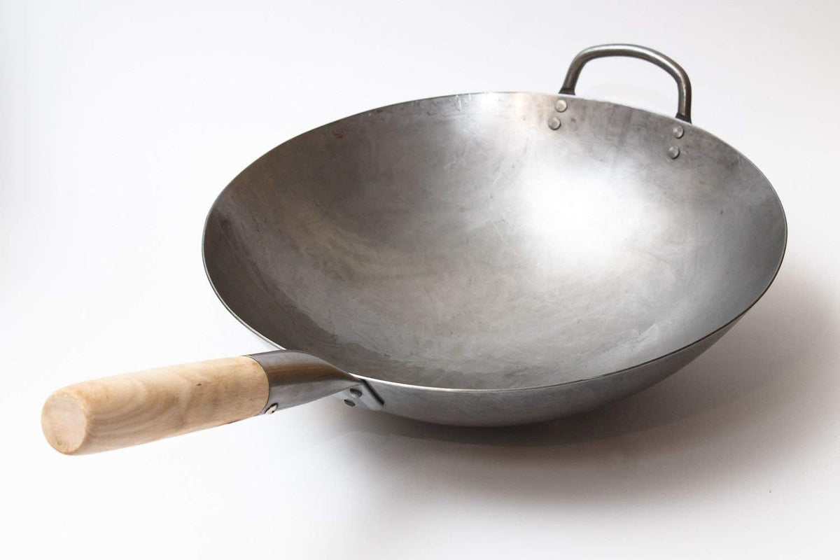 Traditional Hand Hammered Chinese Carbon Steel Wok with Wooden and Steel Helper – alternate view