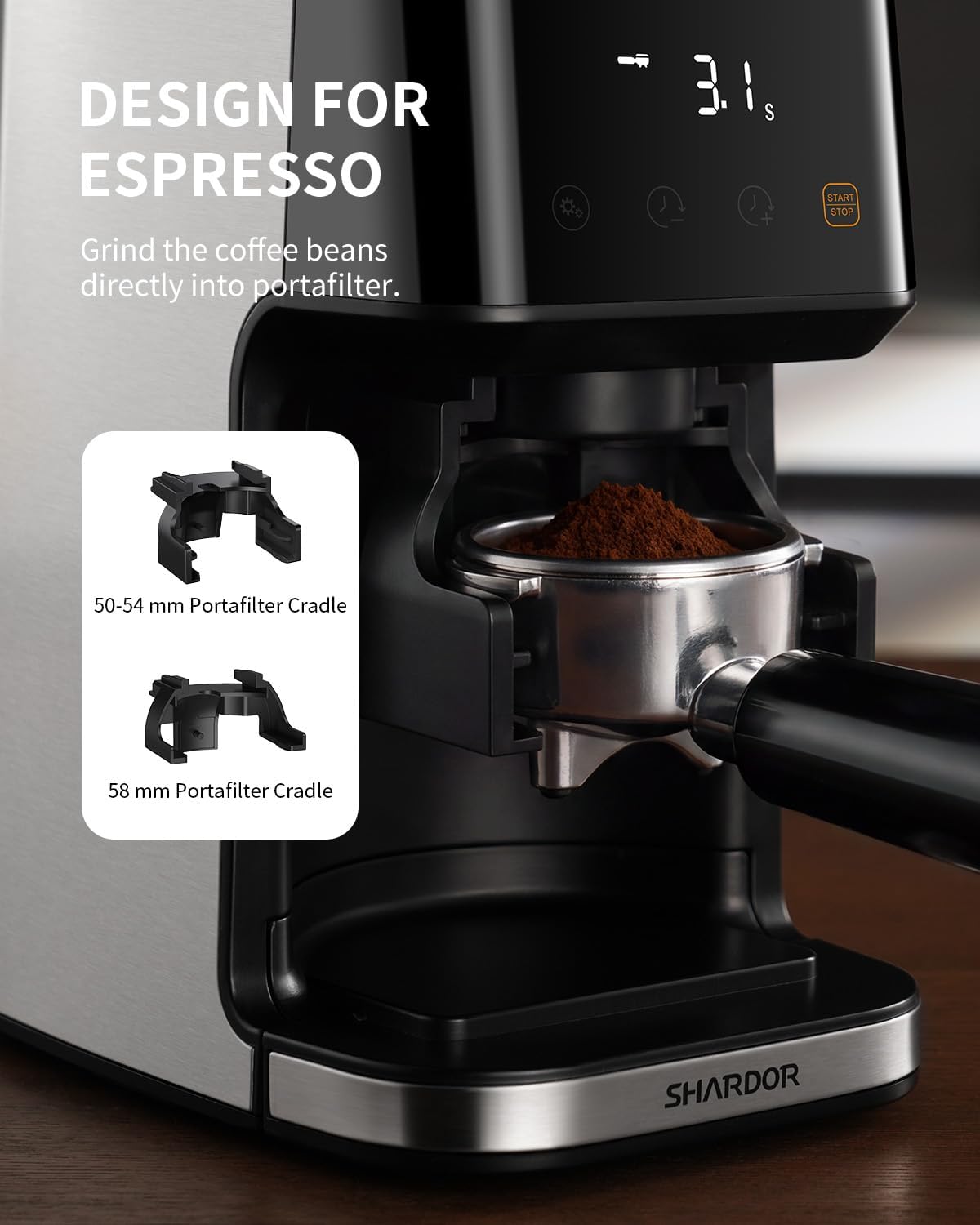 Conical Burr Espresso Coffee Grinder Electric with Precision Timer 2.0 – set view