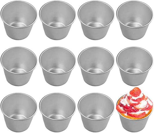 FRIGIIRE 12 Pieces Pudding Molds for Baking Single Muffin Tin Cupcake Tin Ramekins Cups Nonstick Souffle Darioles Mould Aluminum,3.15 inch Height