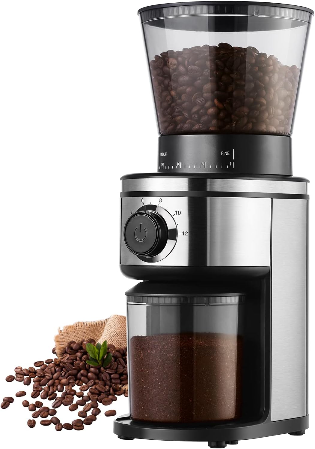 Burr Coffee Grinder, Electric Conical Coffee Bean Grinder With 30 Adjustable