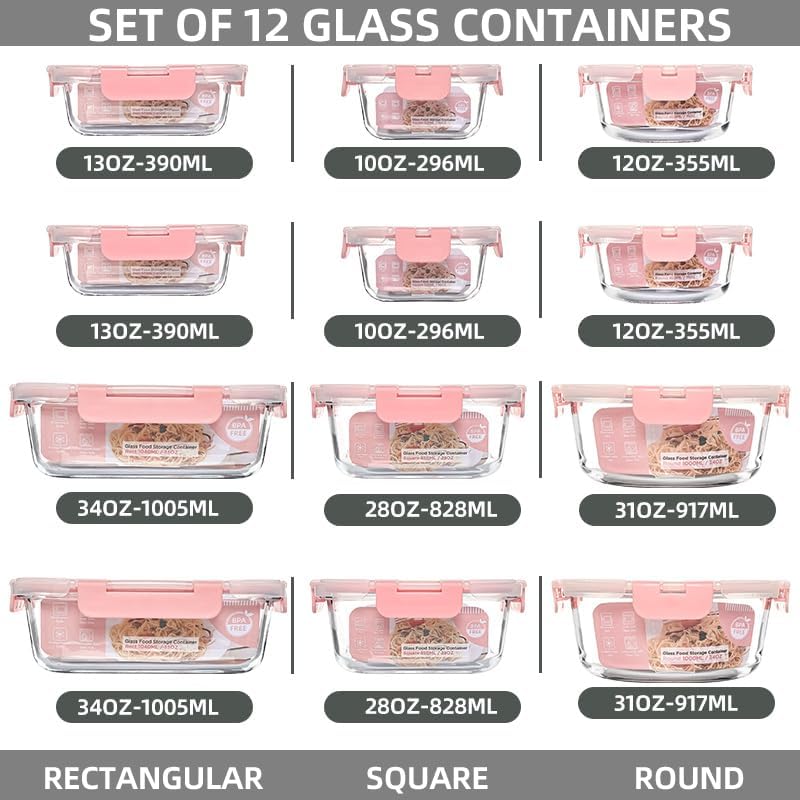 12 Pack Glass Storage Containers Transparent, Stackable Design Meal Prep – detail