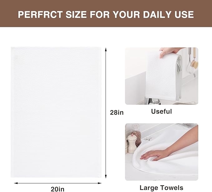 100% Cotton Oversized Waffle Weave Kitchen Dish Towels – White