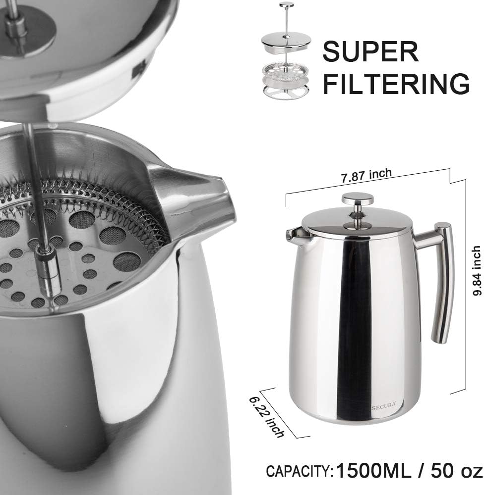 French Press Coffee Maker, 50-Ounce, 304 Stainless Steel Insulated Coffee Press – detail