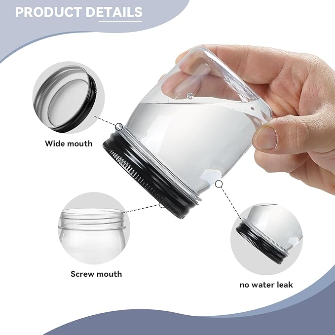 Food Jars 8 oz Clear PET Plastic Canisters, 48 Pack with Metal Lids