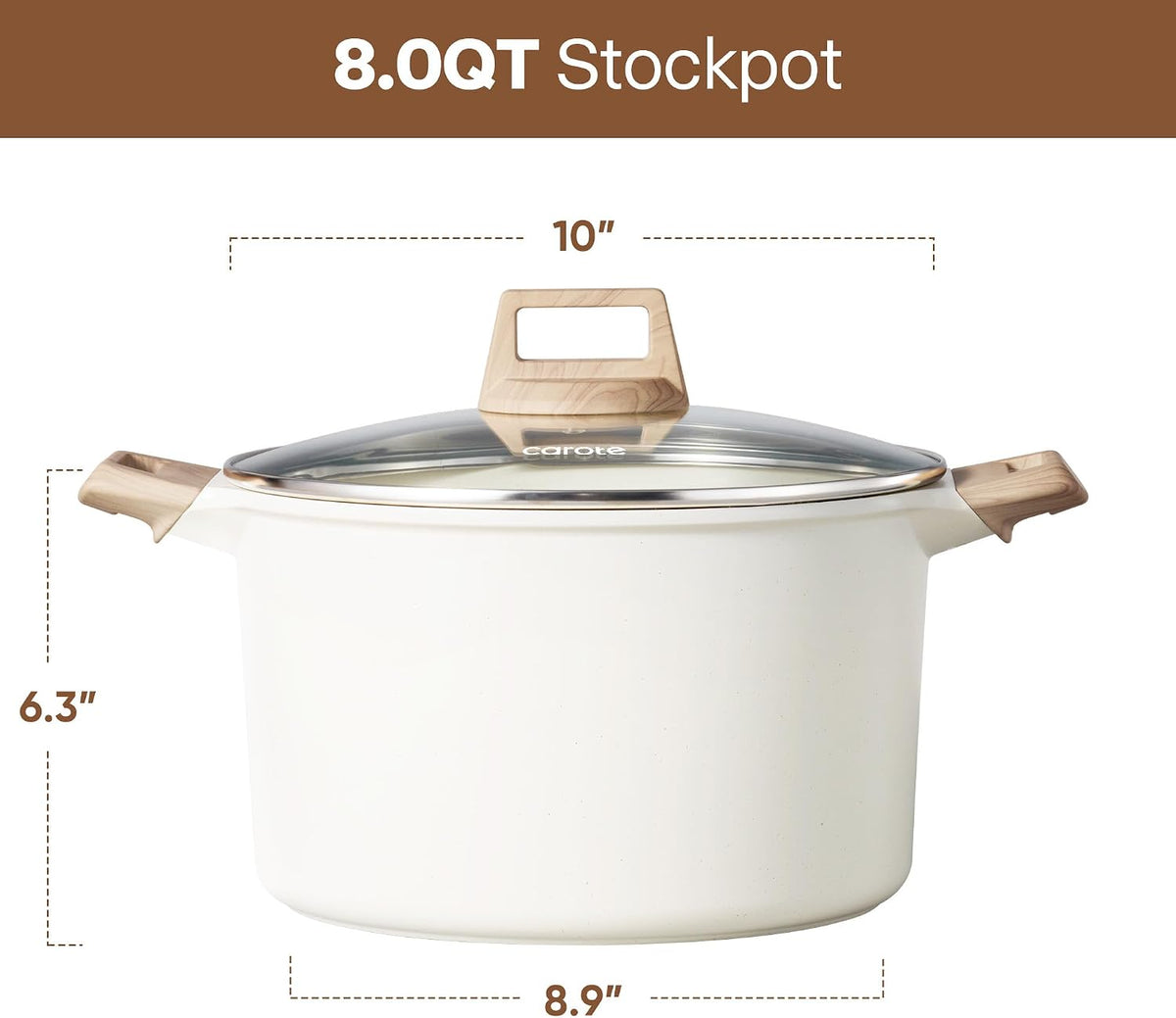Nonstick Stock Pot with Lid, 8 Quart White Granite – detail