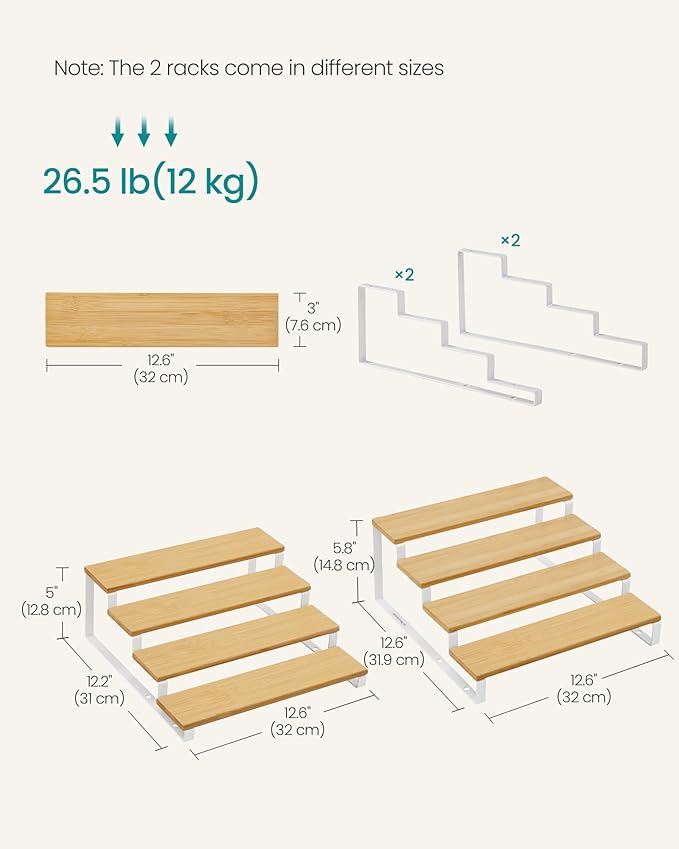 Spice Rack Set, 4-Tier Beige and White Wood Display Riser
