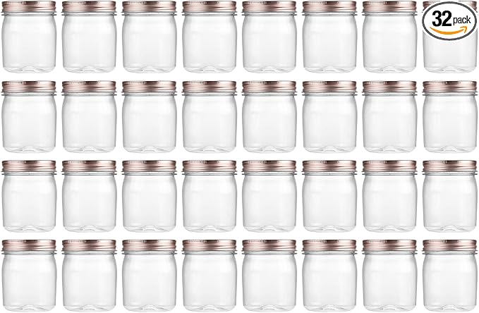 Food Storage Jar Canisters, 32 Pack, 8 oz Capacity, Leakproof Lids