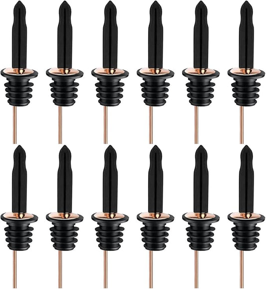 Pafusen 12 Pack Liquor Bottle Pourers, Liquor Pour Spout for Liquor Bottles, Stainless Steel Olive oil Dispenser Spout, Alcohol Pourer Dust Caps Long Covers, Rose Gold