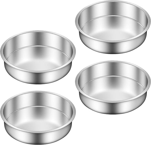 Ohtomber 8 Inch Cake Pan - Set of 4 Stainless Steel Round Layer Cake Baking Pans Molds, Tins, Stackable Baking Set, Even Heating, Dishwasher Safe Non-Toxic Bakeware Dish for Birthday Wedding Christmas