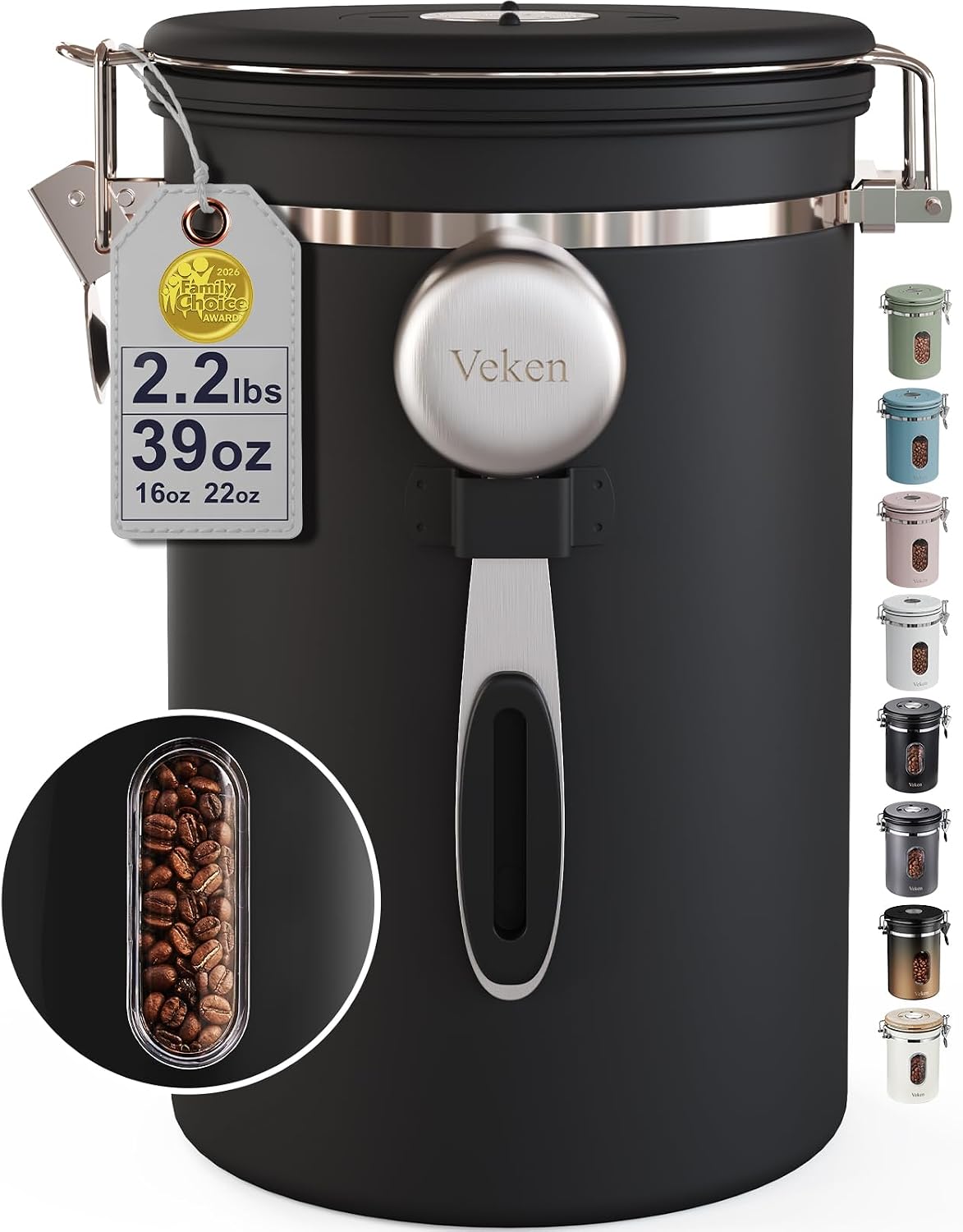 Coffee Canister with Window, 39OZ Large Airtight Stainless Steel Jars