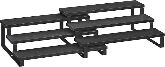 Spice Rack Set of 2, 3-Tier Ebony Black Engineered Wood Display Riser