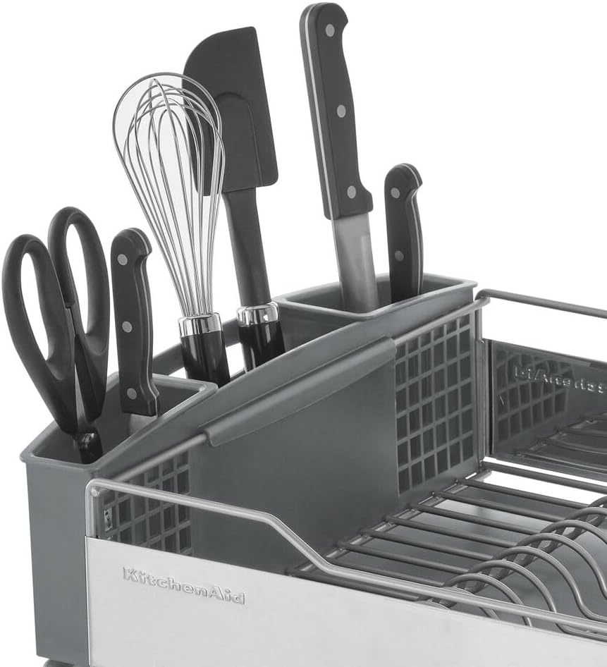 Large Capacity Full Size Rust Resistant Dish Rack with Angled Drain Board – set view