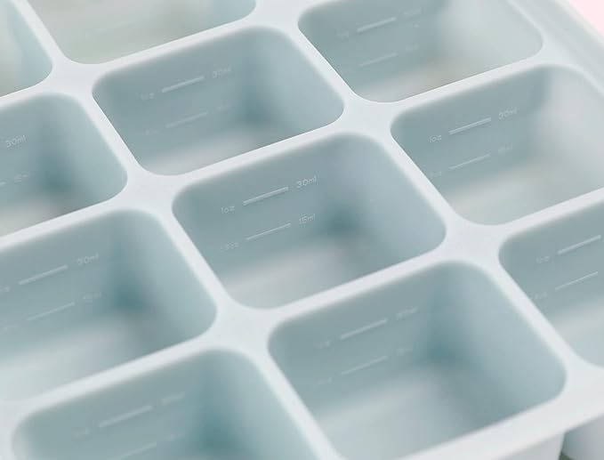 Baby Food Storage Silicone Cubes with Clip-On Lid Freezer Tray Baby Food Soups Purees Ice Safe Design Made in Korea (12cubes 1.5oz, Celadon Green Set of 2)