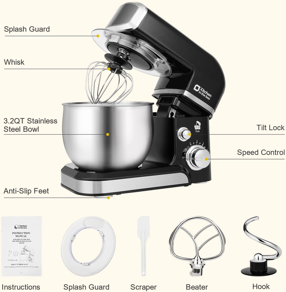Stand Mixer,3.2Qt Small Electric Food Mixer,6 Speeds Portable Lightweight – close-up