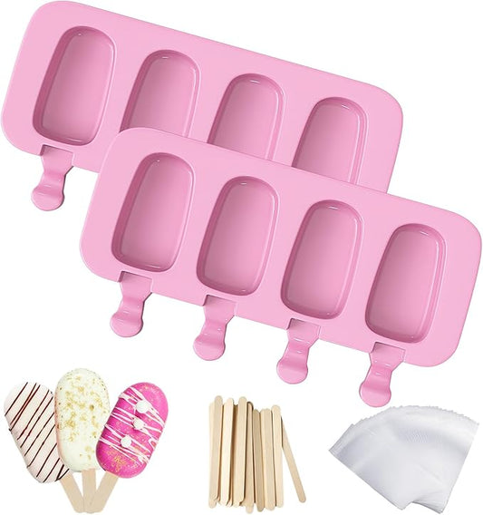 Ozera Silicone Popsicles Molds, 2 Pack Reusable Cake Pop Molds Popsicle Maker Ice Pop Cakesicle Molds with 50 Wooden Sticks & 50 Popsicle Bags for DIY Popsicles