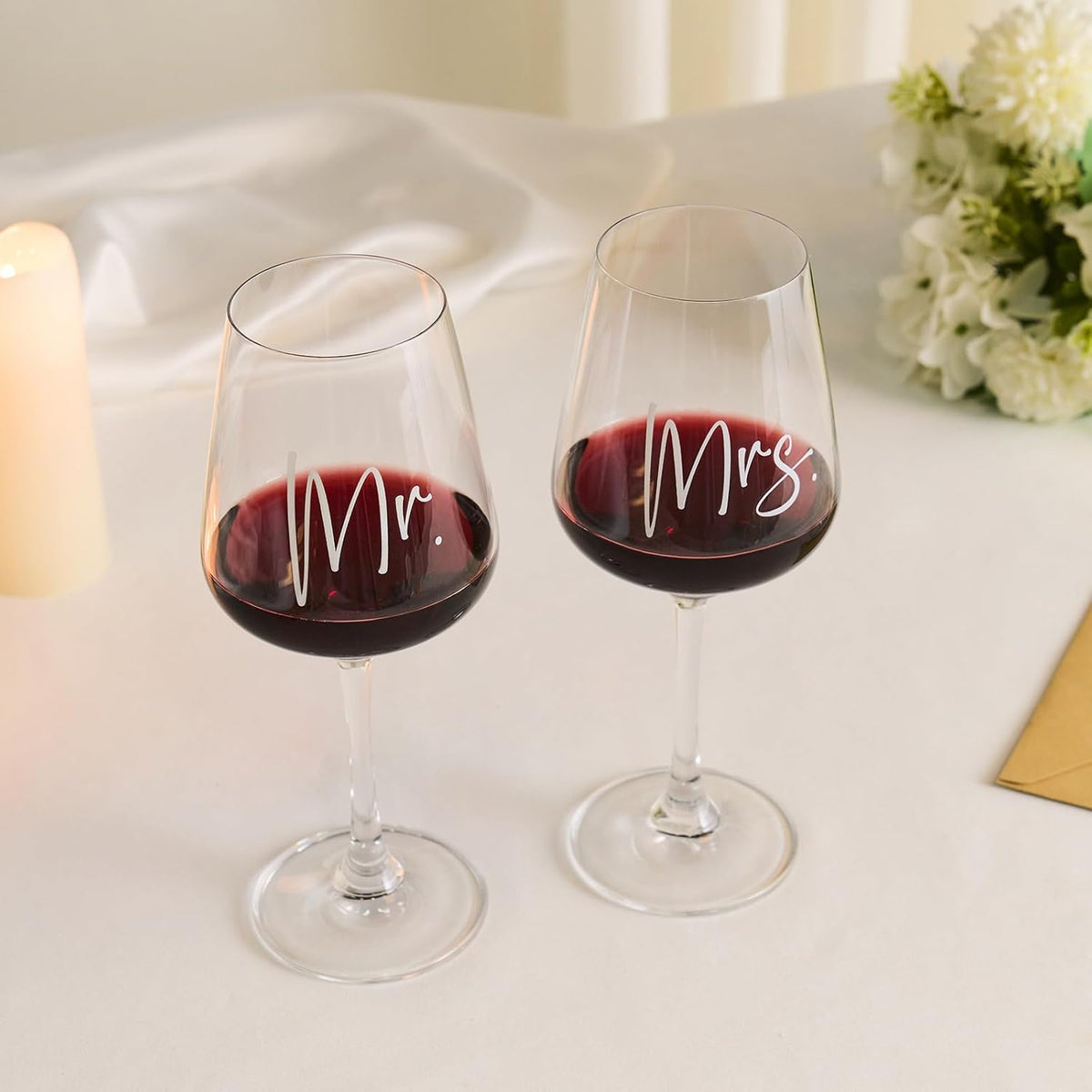 Mr and Mrs Wine Glasses, Bridal Shower Wedding Gifts for Couples – alternate view