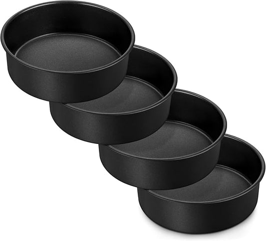 LIANYU 6 Inch Cake Baking Pans Set of 4, Stainless Steel Round Cake Bake Pan Non Stick, Fit in Pot Pressure Cooker Air Fryer, Healthy & Toxic Free, Leak-proof & Dishwasher Safe, Black