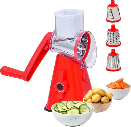 Premium Rotary Cheese Grater - Effortless Grating for Perfectly Shredded Cheese Every Time! (Red)