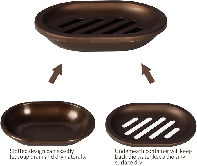 Soap Dish with Drip Tray, 4-Piece Plastic Draining Set in Bronze