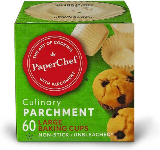 PaperChef – Large Parchment Baking Cups – Easy Release, Non-Stick, Unbleached & Compostable – Perfect for Muffins & Cupcakes – 60 Count