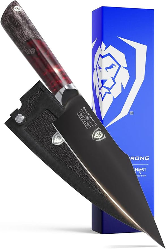 Dalstrong Santoku Knife - 7 inch - Spartan Ghost Series - Premium American Forged S35VN Powdered Steel Kitchen Knife - Razor Sharp Kitchen Knife - Maple & Red Resin Handle - Vegetable Knife - Sheath