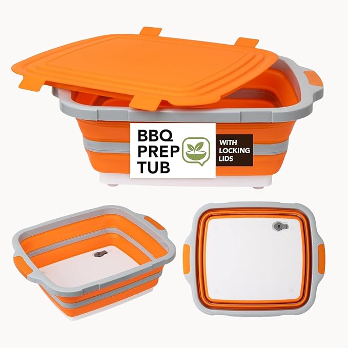 30L Orange & 16L Orange Collapsible BBQ Prep Tub - Image 2