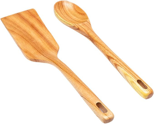 Wooden Spoons for Cooking, Wooden Cooking Spatula Turner and Spoon Set, 2-Piece, Sturdy, Lightweight and Heat Resistant