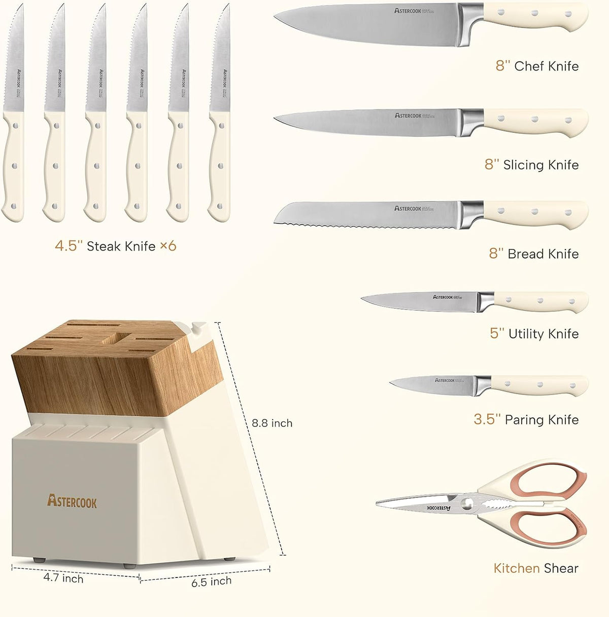 Knife Set, Kitchen Knife Set with Block 14-Piece Full Tang Stainless Steel – another angle