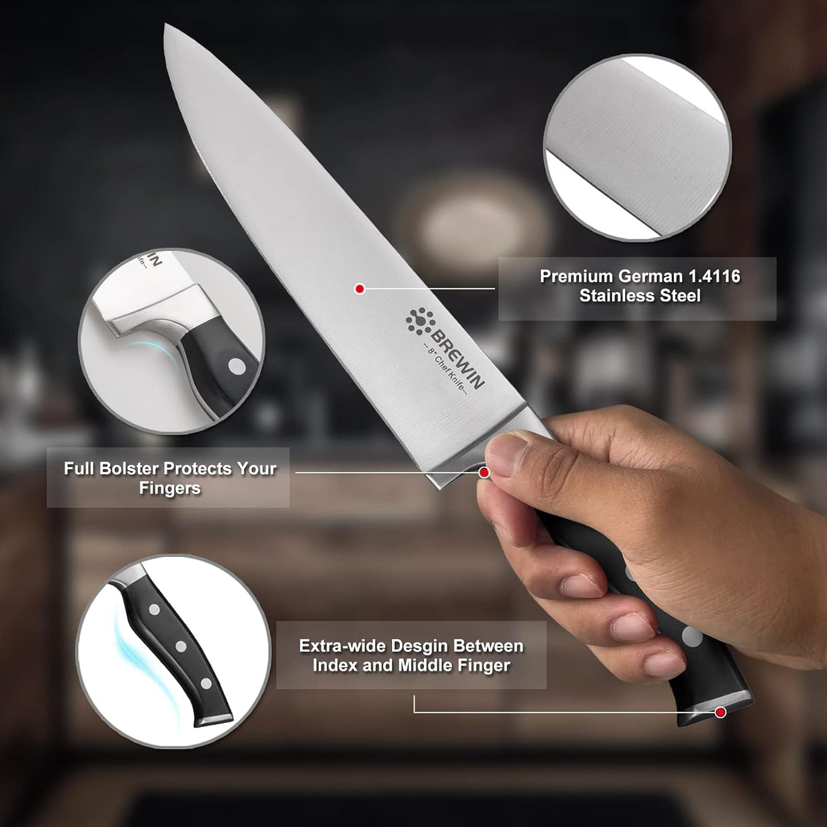 Professional Kitchen Knives, 3PC Chef Knife Set Sharp Knives for Kitchen High – alternate view