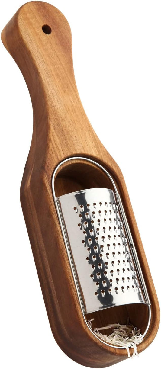 Cheese Grater With Container - Stainless Steel Cheese Grater With Wood Handle Shredder Zester Grater Box Kitchen Handheld Cheese Spoon Grater