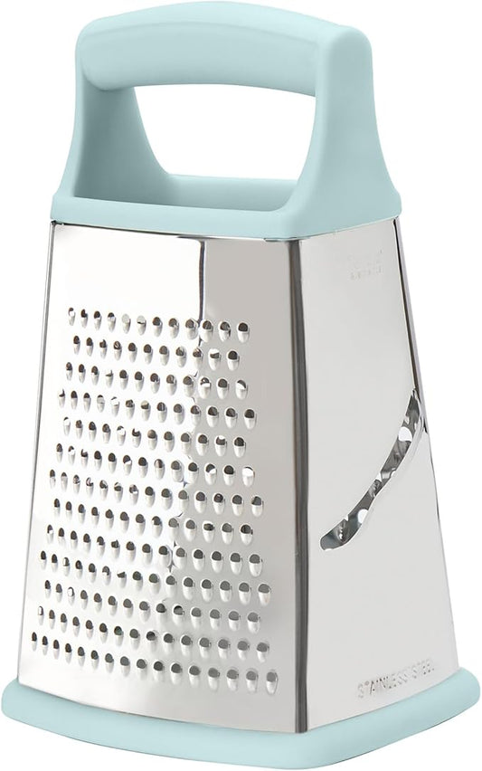 Tovolo Elements 4-Sided Box Grater - Stainless Steel Cheese Shredder with Coarse Medium Fine Slice Sides, Comfortable Handle & Stable Base for Kitchen Prep, Large, Blue Haze