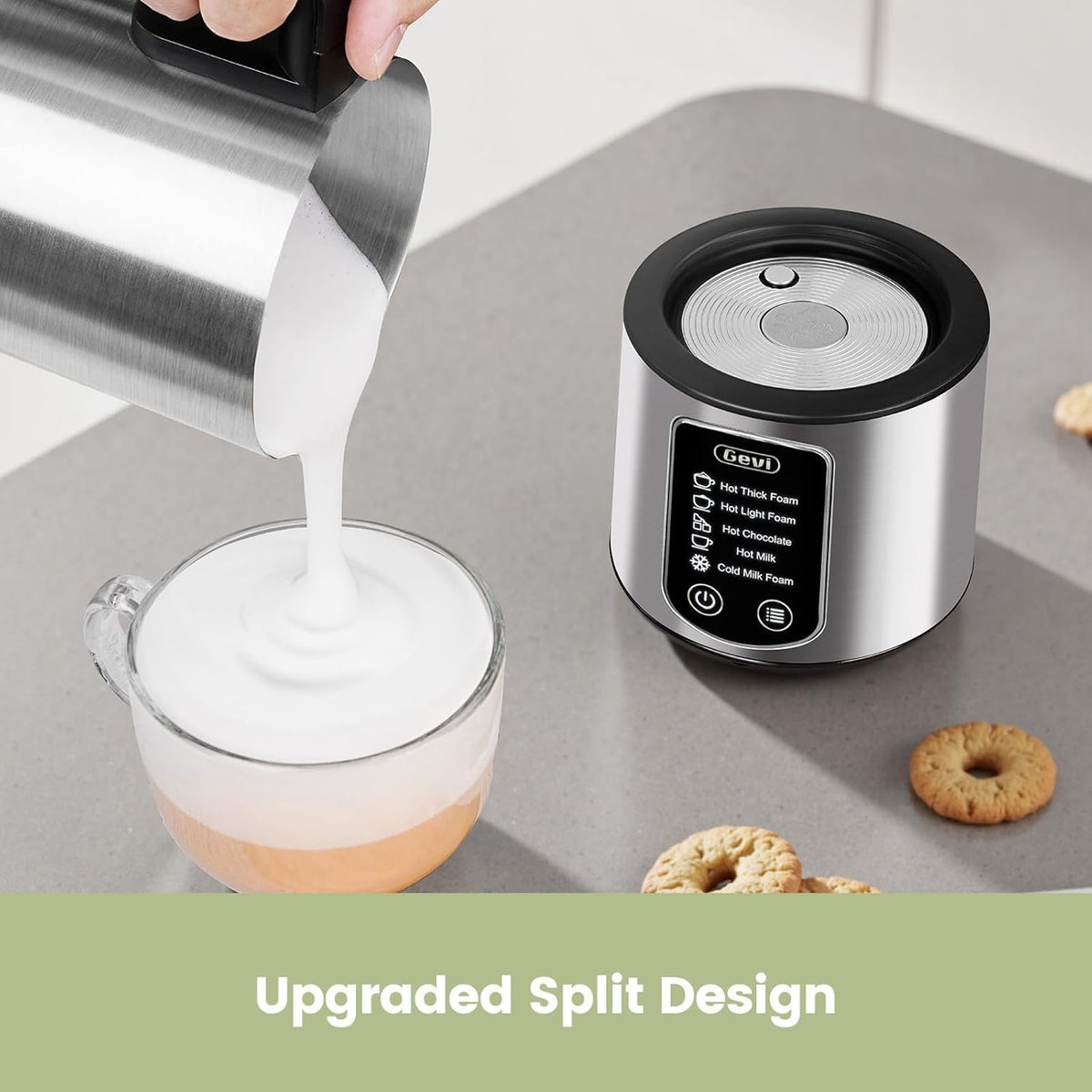 Milk Frother,5 in 1 Stainless Steel Professional Milk Steamer，Easy to Clean Hot – close-up