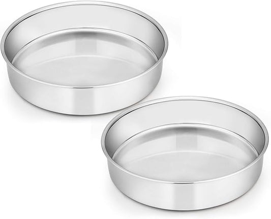 E-far 9½ Inch Cake Pan Set of 2, Stainless Steel Round Cake Baking Pans, Non-Toxic & Healthy, Mirror Finish & Dishwasher Safe