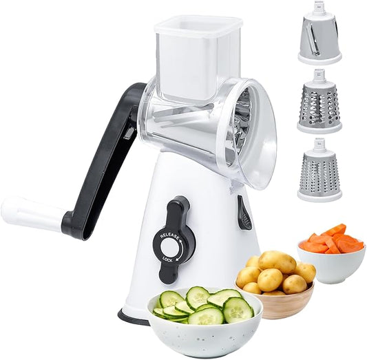 Premium Rotary Cheese Grater - Effortless Grating for Perfectly Shredded Cheese Every Time! (White and Black)