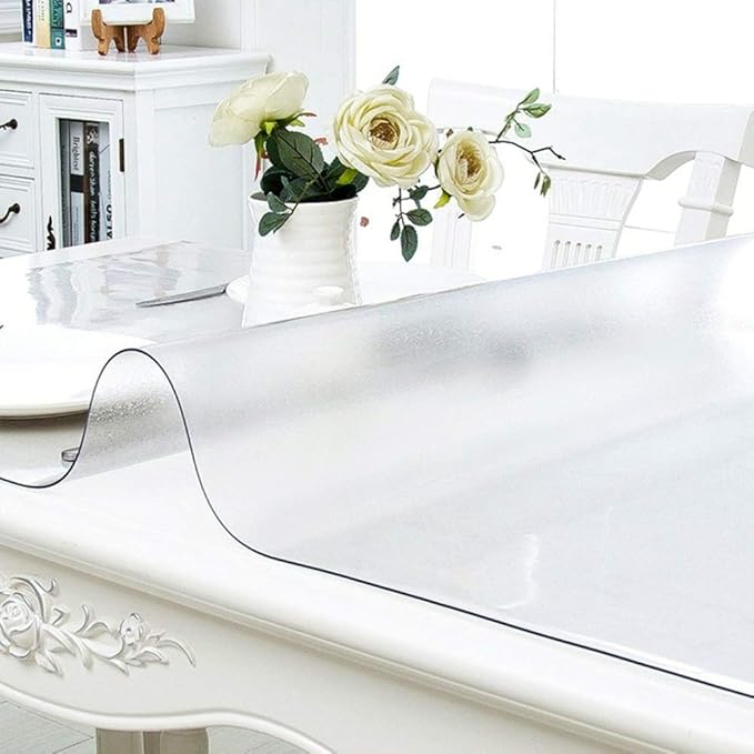 NECAUX Custom 46 x 83 Inch Frosted Table Cover Protector, 1.5mm Thick Wood Grain Transparent Table Pad Non-Slip Tablecloth Plastic Protective Pad for Dining Living Room Table Conference Table