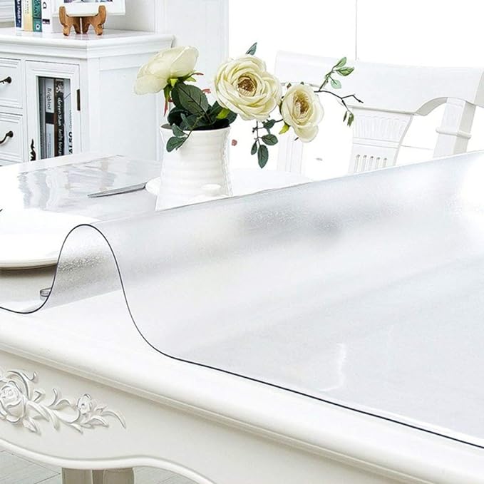 NECAUX Custom 52 x 87 Inch Frosted Table Cover Protector, 1.5mm Thick Wood Grain Transparent Table Pad Non-Slip Tablecloth Plastic Protective Pad for Dining Living Room Table Conference Table
