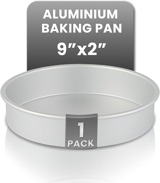 Restaurantware-Met Lux 9 x 2 Inch Straight-Sided Baking Tin, 1 Round Cake Pan - Oven-Ready, Freezable, Anodized Aluminum Round Baking Pan, Greaseproof, For Layer Birthday Cake