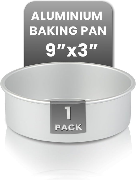 Restaurantware-Met Lux 9 x 3 Inch Straight-Sided Baking Tin, 1 Round Cake Pan - Oven-Ready, Freezable, Anodized Aluminum Round Baking Pan, Greaseproof, For Layer Birthday Cake