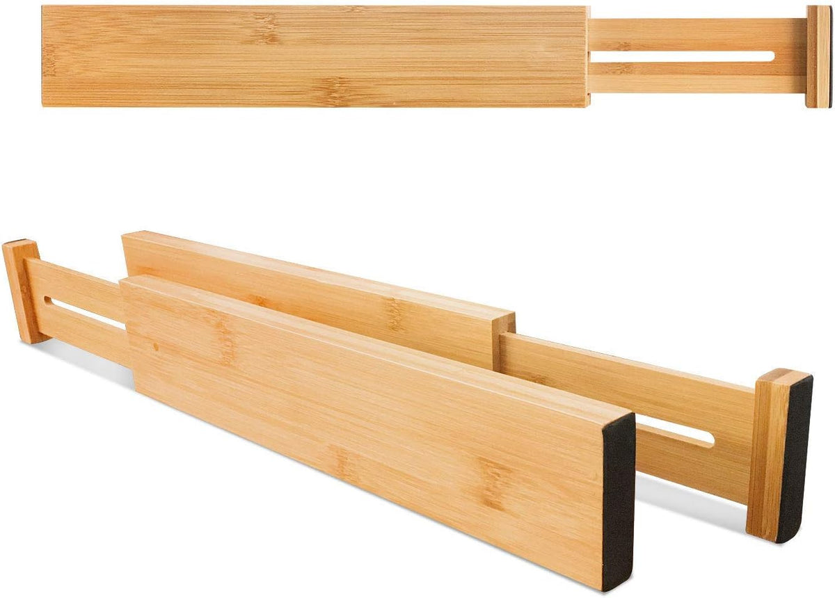 6-Pack Adjustable Bamboo Drawer Dividers, Expandable Drawer Organizer – close-up